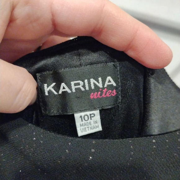 Karina Nites Black Sparkle Y2K Formal Black Maxi Dress Sz 10P-Fairy Whimsy Goth - Picture 2 of 9